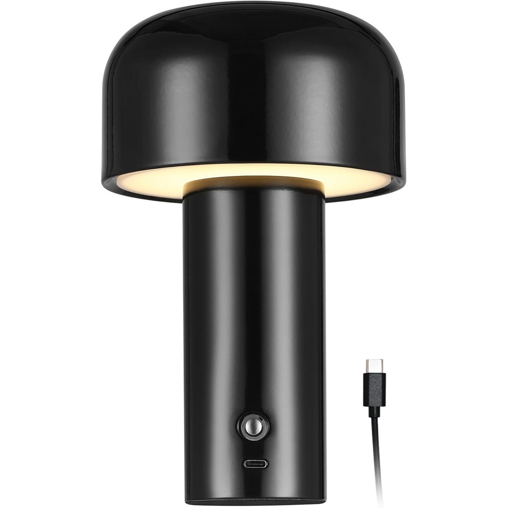 image:imageGlobe Electric 60000118 8 15W LED Integrated Outdoor Table Lamp Black Plugin Rechargeable Battery USBC Cable Frosted Acrylic Diffuser 4Step Dimmer Touch Switch Wet RatedBlack LED