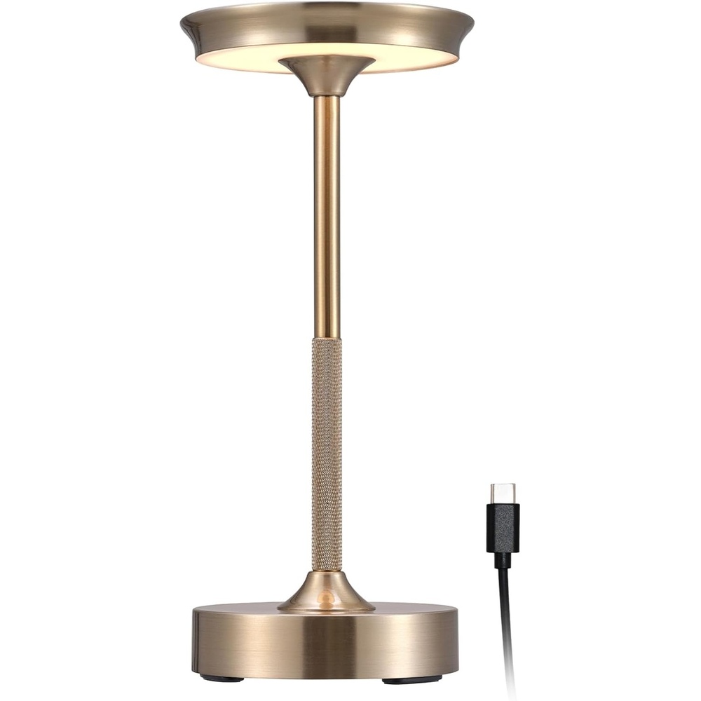 image:imageGlobe Electric 60000176 105 2W Led Integrated Outdoor Table Lamp Black Rechargeable Battery USBC Charging Cable Included 3Level Touch Dimmer Switch Damp RatedBrass