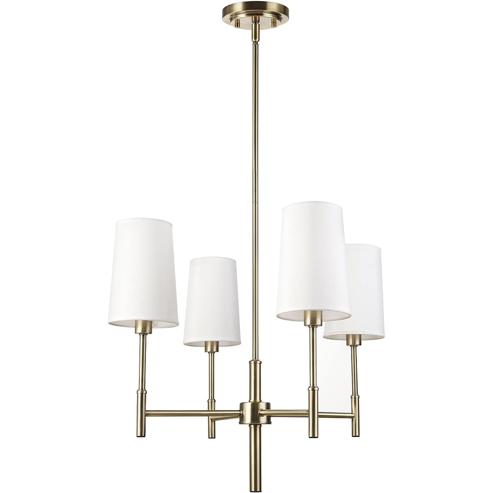 image:imageGlobe Electric 61255 Ronnie 4Light Chandelier Brass White Fabric Shades Bulb Not Included