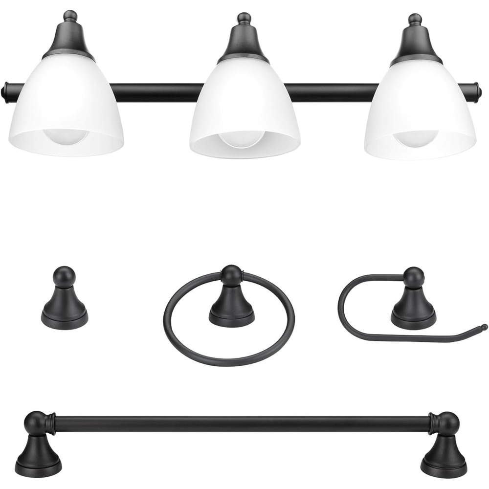 image:imageGlobe Electric 63000104 3Piece Bath Accessories Satin Nickel Finish 15 2Light Vanity Light Alabaster Glass Shades Toilet Paper Holder Towel Ring Bathroom Dcor Home EssentialsOilRubbed Bronze