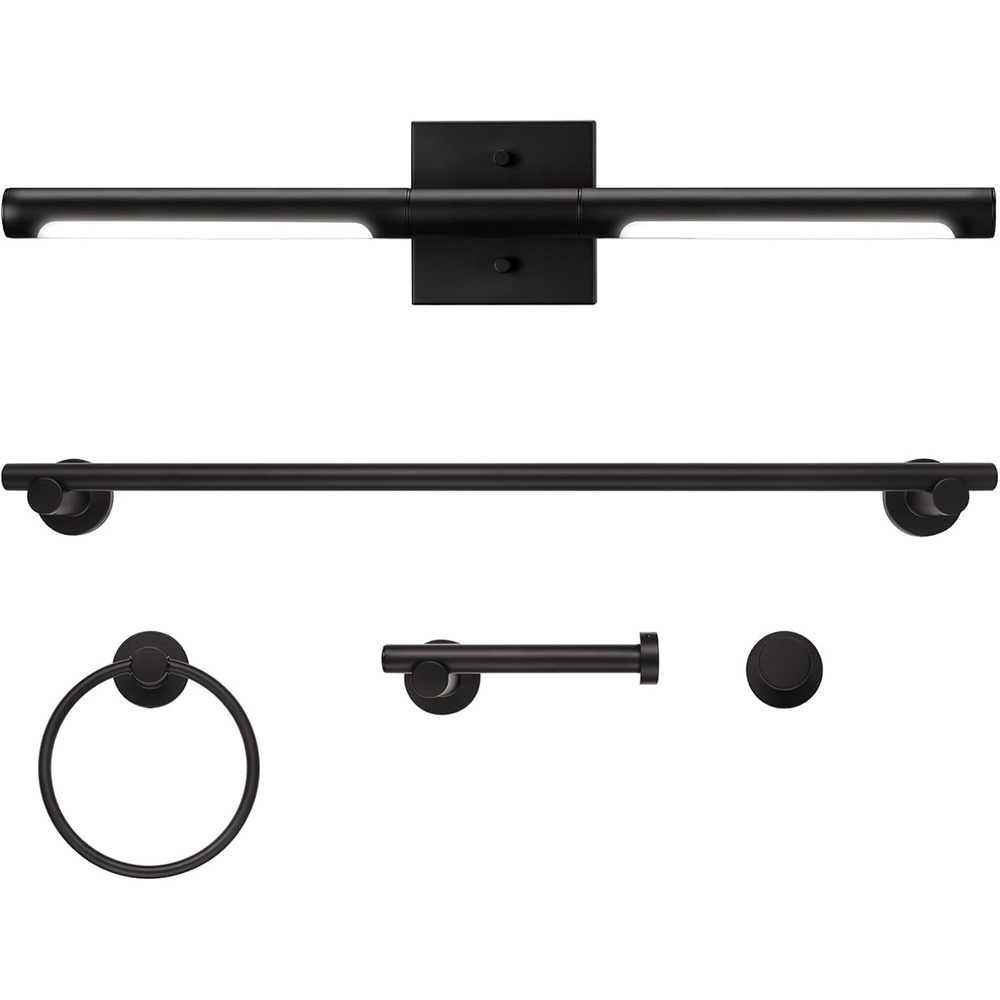 image:imageGlobe Electric 63000104 3Piece Bath Accessories Satin Nickel Finish 15 2Light Vanity Light Alabaster Glass Shades Toilet Paper Holder Towel Ring Bathroom Dcor Home EssentialsBlack LED