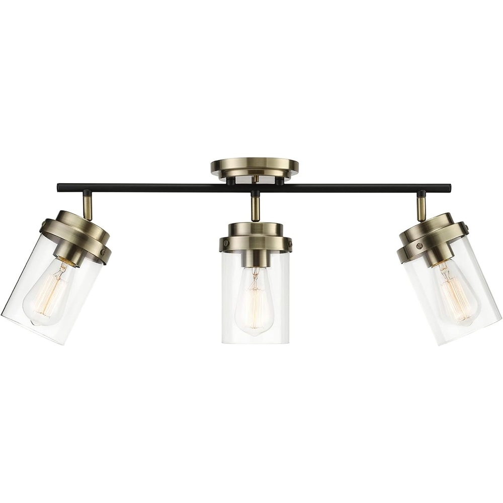 image:imageGlobe Electric 64000045 24 3Light Track Lighting Pewter Clear Glass Shades Ceiling Light Pivot Shade 3 Bulb Kitchen Lights E26 SocketAntique Brass Black