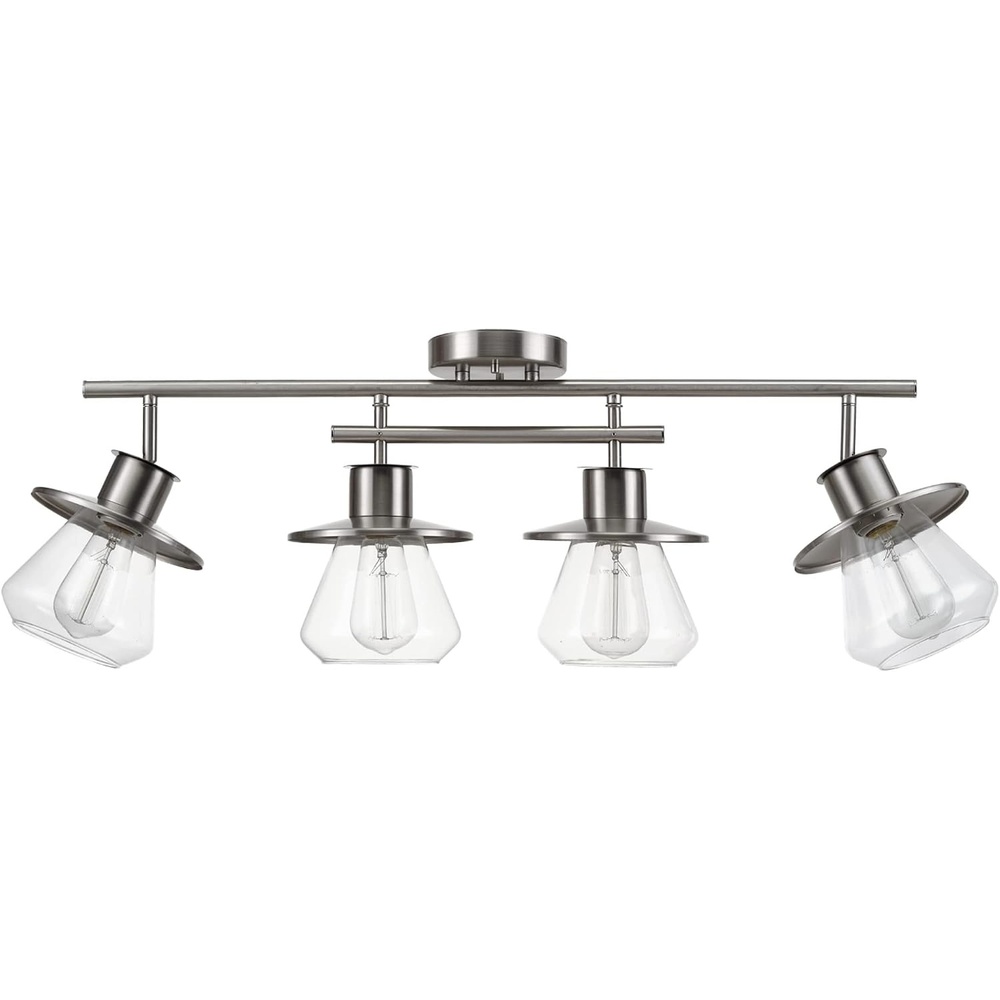 image:imageGlobe Electric 64000045 24 3Light Track Lighting Pewter Clear Glass Shades Ceiling Light Pivot Shade 3 Bulb Kitchen Lights E26 SocketBrushed Nickel