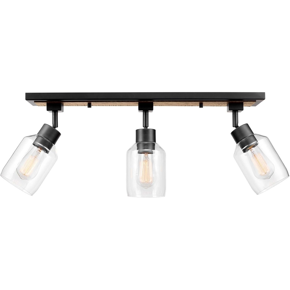 image:imageGlobe Electric 64000045 24 3Light Track Lighting Pewter Clear Glass Shades Ceiling Light Pivot Shade 3 Bulb Kitchen Lights E26 SocketMatte Black Faux Wood