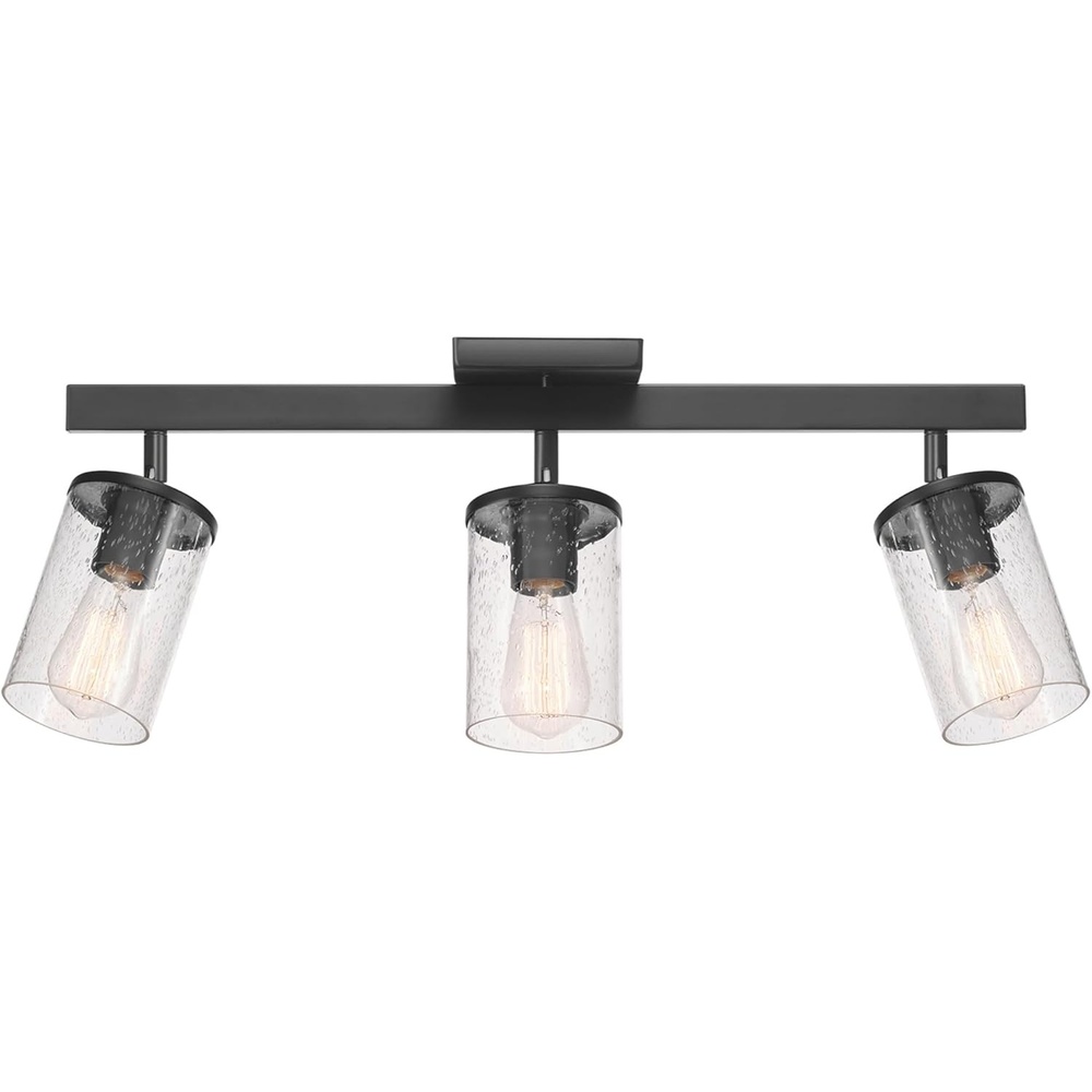 image:imageGlobe Electric 64000045 24 3Light Track Lighting Pewter Clear Glass Shades Ceiling Light Pivot Shade 3 Bulb Kitchen Lights E26 SocketMatte Black  Seeded Glass