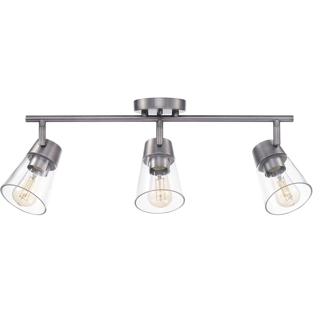 image:imageGlobe Electric 64000045 24 3Light Track Lighting Pewter Clear Glass Shades Ceiling Light Pivot Shade 3 Bulb Kitchen Lights E26 SocketMetalic Grey