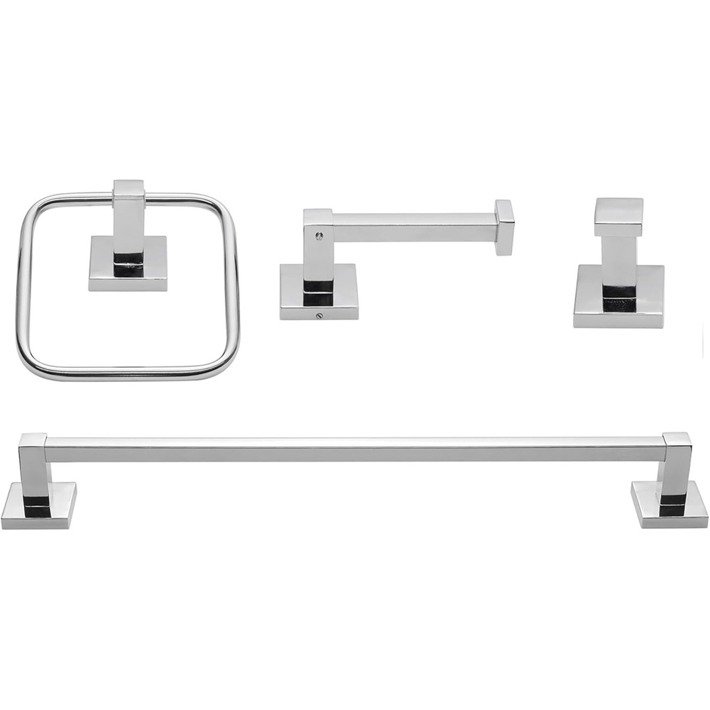 image:imageGlobe Electric 65562 Dakota 4Piece Bathroom Hardware Accessory Kit Matte Brass Towel Bar Towel Ring Robe Hook Toilet Paper HolderChrome Finn