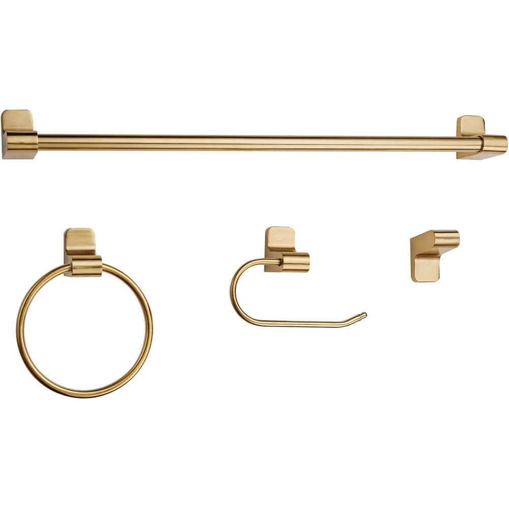 image:imageGlobe Electric 65562 Dakota 4Piece Bathroom Hardware Accessory Kit Matte Brass Towel Bar Towel Ring Robe Hook Toilet Paper HolderGold  Positano