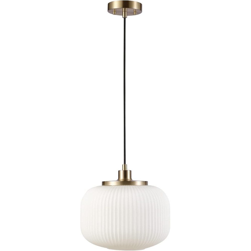 image:imageGlobe Electric 65842 1Light Pendant Lighting Matte Brass Frosted Ribbed Glass Shade