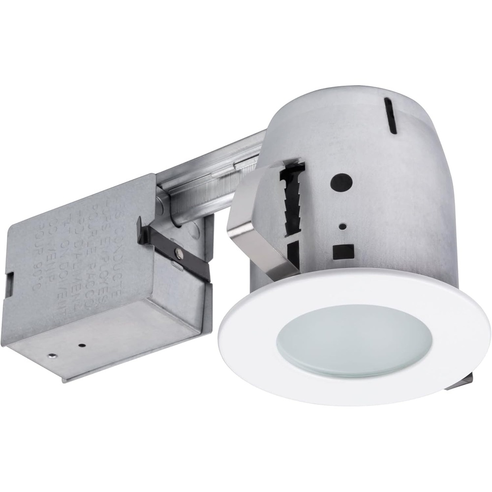 image:imageGlobe Electric 90663 4 Flush Round Trim Recessed Lighting Kit Tempered Frosted Glass White 388 Hole Size Bulb Not IncludedWhite Round 4 Inch