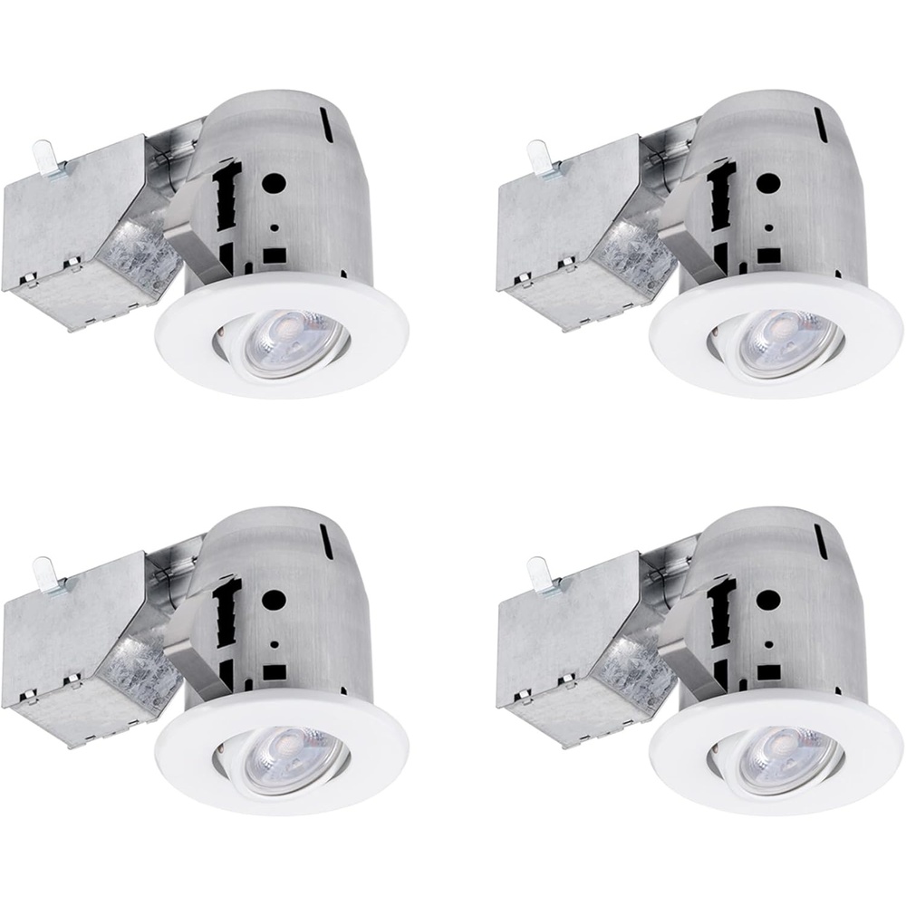 image:imageGlobe Electric 90718 3 LED IC Rated Swivel Round Trim Recessed Lighting Kit 4Pack White Finish Easy Install PushNClick Clips Bulbs Included 325 Hole Size 400 Lumen4 White Round Swivel