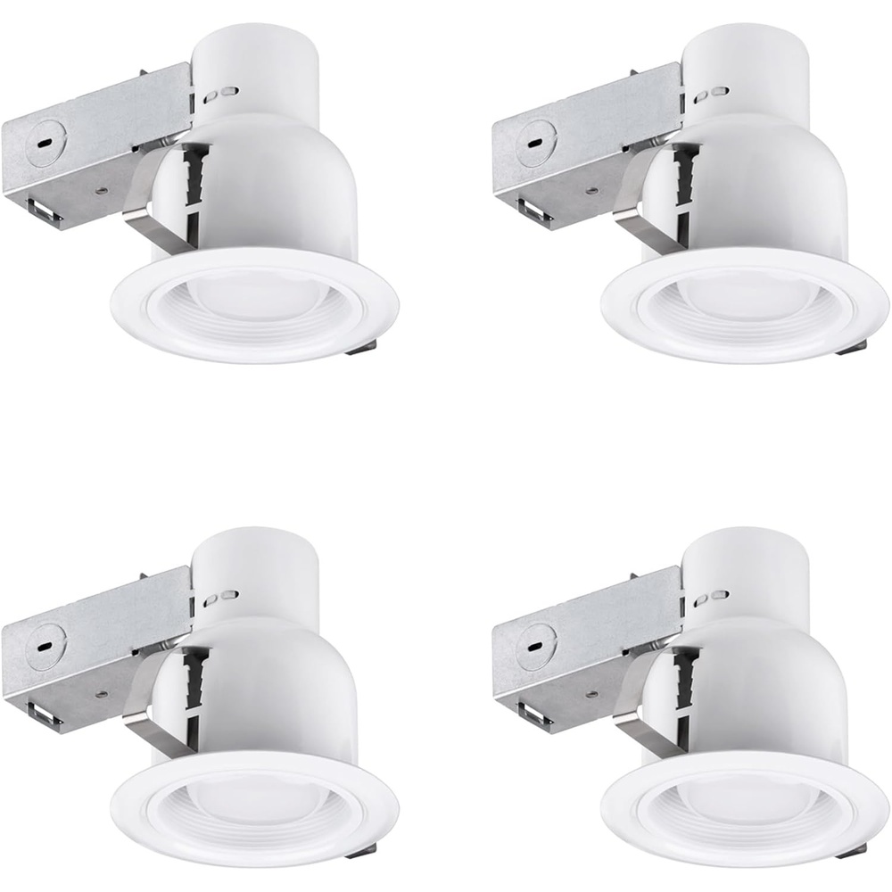 image:imageGlobe Electric 90958 4 Rust Proof IndoorOutdoor Ridged Baffle Round Trim Recessed Lighting Kit 4Pack White Easy Install PushNClick Clips 388 Hole Size Porch Light Bulb Not Included4Pack