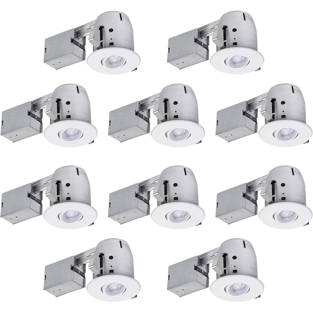 image:imageGlobe Electric 90958 4 Rust Proof IndoorOutdoor Ridged Baffle Round Trim Recessed Lighting Kit 4Pack White Easy Install PushNClick Clips 388 Hole Size Porch Light Bulb Not Included10Pack