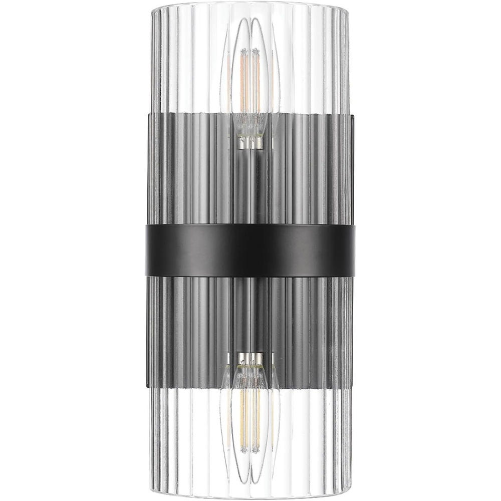 image:imageGlobe Electric 91005858 Halley 2 Light 11 Tall Wall Sconce with Ribbed Glass Shades Matte Black