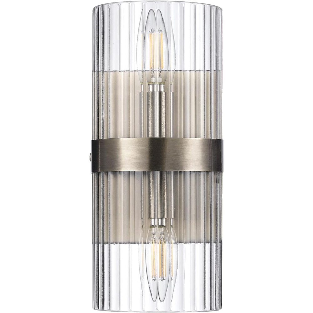image:imageGlobe Electric 91005858 Halley 2 Light 11 Tall Wall Sconce with Ribbed Glass Shades Matte Brass