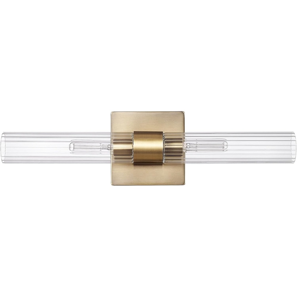 image:imageGlobe Electric 91005992 Richter 2 Light 18 Wide Bath Bar with Ribbed Glass Shades  Matte Brass
