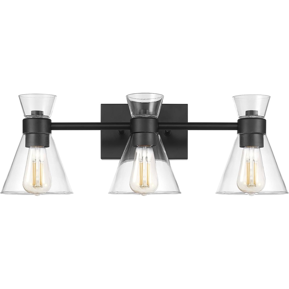 image:imageGlobe Electric 91006435 Bailey 3 Light 24 Wide Vanity Light with Clear Glass Shades  Matte Black