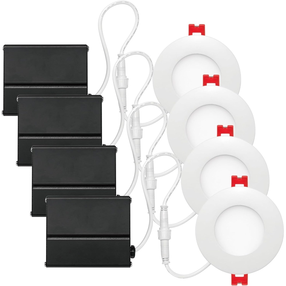image:imageGlobe Electric 91125 3 Ultra Slim LED Integrated Recessed Lighting Kit 4Pack 6 Watts Energy Star IC and Wet Rated Dimmer Switch Compatible White Finish 325 Hole Size 420 Lumens 3000KWhite