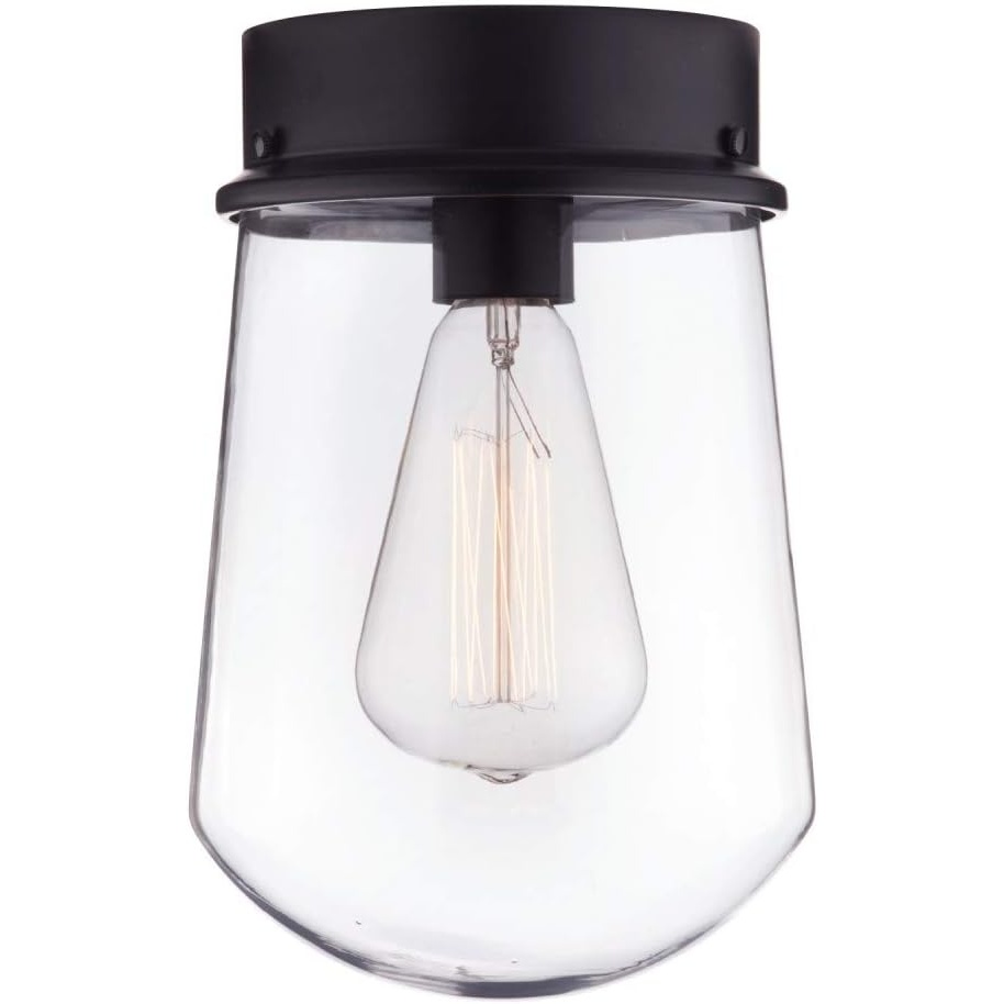 image:imageGlobe Electric Edelman 1Light Outdoor Indoor Flush Mount Ceiling Light Matte Black Clear Glass Shade 44268