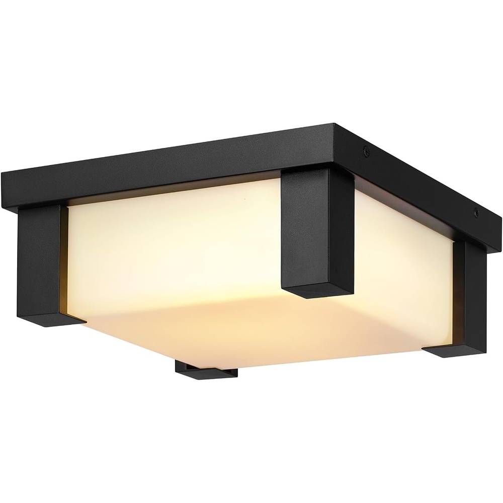 image:imageGlobe Electric LED Integrated Outdoor Flush Mount Matte Black Frosted Shade 25W 1300 Lumens 2700 Kelvin 80 CRI Dimmable Weather Resistant Indoor Ceiling Light