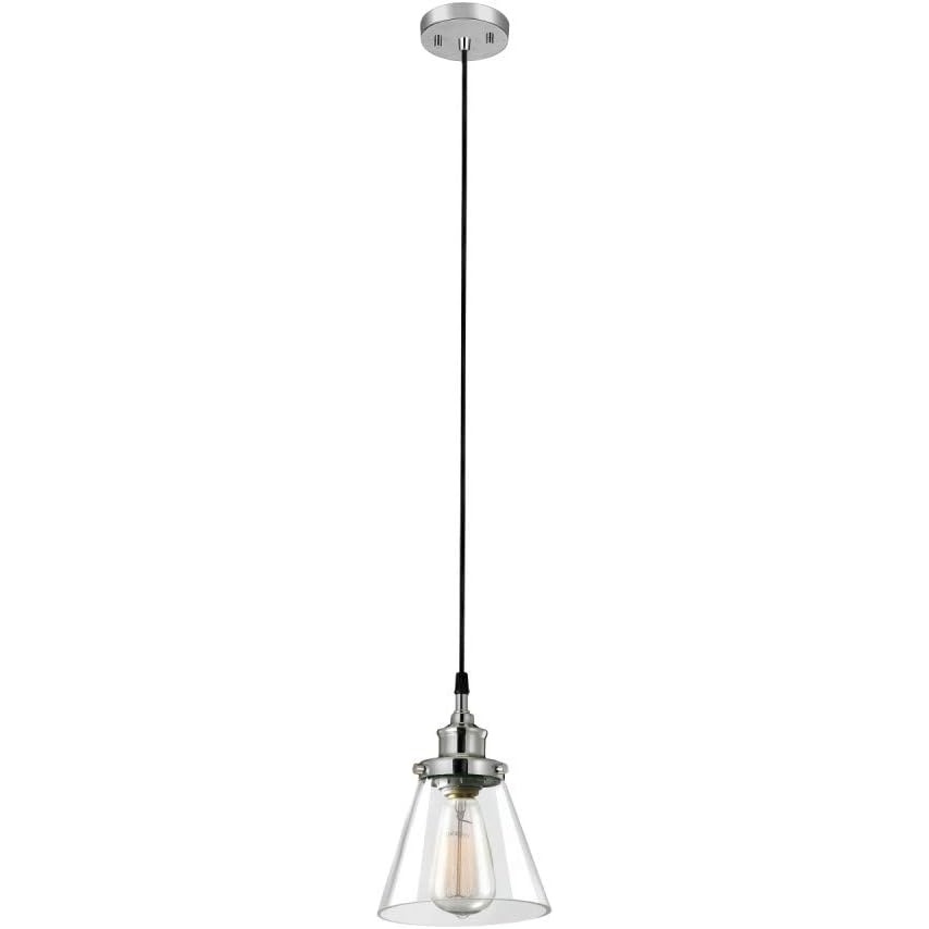 image:imageGlobe Electric Parker 1Light Plugin or Hardwire Pendant Light Chrome Clear Glass Shade 15ft Black Fabric Cord inLine OnOff Switch60713