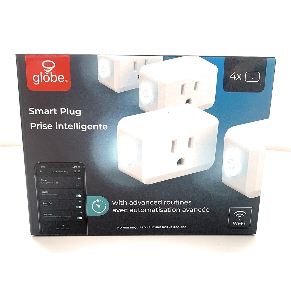 image:imageGlobe Electric WiFi Smart Plug No Hub Required Voice Activated 4 Grounded Outlet 4Pack 15A 50207 White