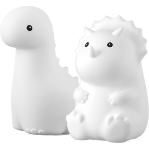 GLOBE Electric 13360 6″ Triceratops and 9″ Brontosaurus Giggling Dinosaur Duo Multicolor Changing Integrated LED Rechargeable Silicone Night Light, White, Table Lamps for Living Room, Bedroom, Den