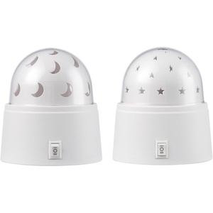 GLOBE Electric 13767 Rotating Projector Star and Moon LED Integrated Night Lights 2-Pack, 1x Star, 1x Moon, Battery Operated, 30 Min Timer, On/of Button, White Finish