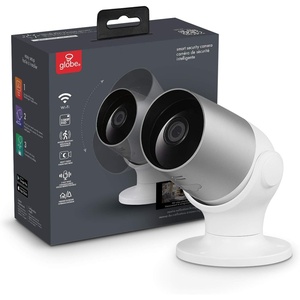 GLOBE Electric Wi-Fi Smart Indoor/Outdoor Security Camera, No Hub Required, Voice Activated, 1080p, Motion Detection, 2-Way Voice, Night Vision, Silver and White,50108