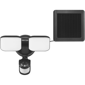 Globe Electric 17000211 19W LED Integrated Solar Powered Motion Activated Flood Light, 180-Degree Motion Detection, Black Finish, 1100 Lumens, Solar Panel with 10ft Cord, Outdoor Lights(Black  1100 Lumen)