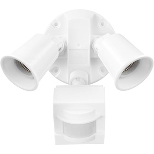 Globe Electric 17000269 110-Degree 240 W Twin Head White Hardwired Motion Sensor Security Flood Light, Spotlight, Outdoor, Outside House Lights(White)