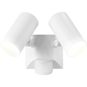 Globe Electric 180-Degree 22W Twin Head White Wired Motion Activated Diecast Architectural Security Light, Spotlight, Outdoor, Outside House Lights