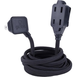 Globe Electric 22810 9ft Fabric Extension Cord, 3 Polarized Outlets, Right Angle Plug, 125 Volts, Black, Home and Office Decor, Modern Electronic Accessories, Indoor Flexible Power Cable(Black)