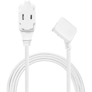 Globe Electric 22810 9ft Fabric Extension Cord, 3 Polarized Outlets, Right Angle Plug, 125 Volts, Black, Home and Office Decor, Modern Electronic Accessories, Indoor Flexible Power Cable(White & Silver)