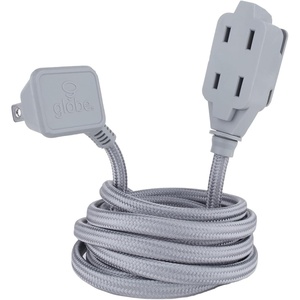 Globe Electric 22810 9ft Fabric Extension Cord, 3 Polarized Outlets, Right Angle Plug, 125 Volts, Black, Home and Office Decor, Modern Electronic Accessories, Indoor Flexible Power Cable(Metallic Gray)