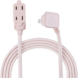 Globe Electric 22810 9ft Fabric Extension Cord, 3 Polarized Outlets, Right Angle Plug, 125 Volts, Black, Home and Office Decor, Modern Electronic Accessories, Indoor Flexible Power Cable(Pale Pink)