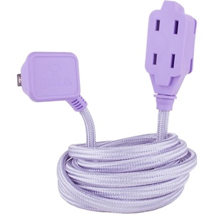 Globe Electric 22892 Designer Series 9-ft Fabric Extension Cord, 3 Polarized Outlets, Right Angle Plug, 125 Volts, Metallic Purple