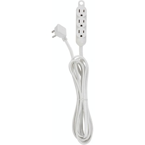 Globe Electric 22986 12ft Fabric Extension Cord, 3 Grounded Outlets, Right Angle Plug, Integrated Hanging Hook, White, Home Decor, Modern Electronic Accessories, Indoor Power Cable((Pack of 1))