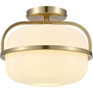 Globe Electric 3-Light Flush Mount Ceiling Light, Brass, Frosted Ribbed Glass Shade, Updated Traditional Style for Home Lighting(Brass  Frosted Ribbed Glass Shade)