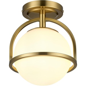Globe Electric 3-Light Flush Mount Ceiling Light, Brass, Frosted Ribbed Glass Shade, Updated Traditional Style for Home Lighting(Gold  Frosted Glass Shade)