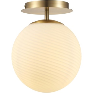 Globe Electric 3-Light Flush Mount Ceiling Light, Brass, Frosted Ribbed Glass Shade, Updated Traditional Style for Home Lighting(Matte Brass  Frosted Swirl Glass Shade)
