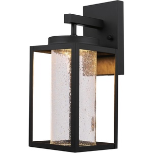 Globe Electric 44359 Capulet LED Integrated Outdoor Indoor Wall Sconce, Black, Clear Bubble Glass Center Column, Dimmable, 12W, 850 Lumens(Matte Black  Clear Glass)