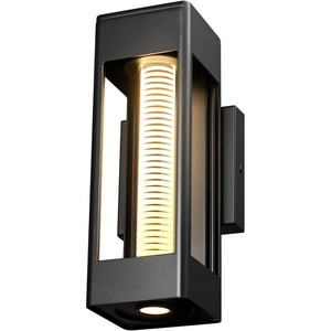 Globe Electric 44359 Capulet LED Integrated Outdoor Indoor Wall Sconce, Black, Clear Bubble Glass Center Column, Dimmable, 12W, 850 Lumens(Matte Black  Etched Glass)
