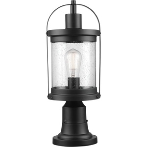 Globe Electric 44384 1-Light Outdoor Lamp Post Light Fixture with Base Adaptor, Matte Black, Clear Glass Inserts, Weather Resistant Exterior Lighting, Modern Security Lights, E26 Base(Zeke)