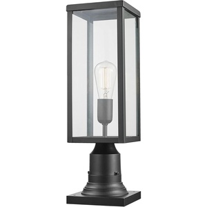 Globe Electric 44384 1-Light Outdoor Lamp Post Light Fixture with Base Adaptor, Matte Black, Clear Glass Inserts, Weather Resistant Exterior Lighting, Modern Security Lights, E26 Base(Bowery)