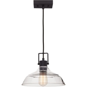 Globe Electric 44647 1-Light Plug-in or Hardwire Pendant Light, Matte Black, Textured Socket Detail, Clear Glass Shade