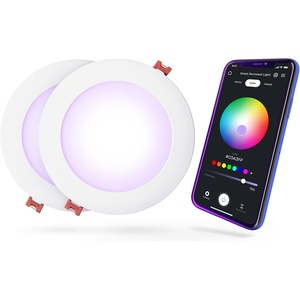 Globe Electric 50069 Wi-Fi Smart 6″ Ultra Slim LED Recessed Lighting Kit 2-Pack, No Hub Required, Voice Activated, 12 W, Multicolor Changing RGB, Tunable White 2000K – 5000K, 800 Lumens, Wet Rated(2 Count (Pack of 1))