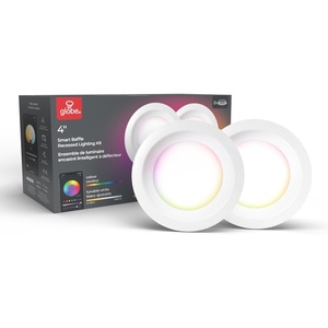 Globe Electric 50284 Wi-Fi Smart 4″ Slim Baffle LED Recessed Lighting Kit 2-Pack, No Hub Required, Voice Activated, 9 Watts, Multicolor RGB, Tunable White, 540 Lumens, Wet Rated, 4.25″ Hole Size(2 Count (Pack of 1))