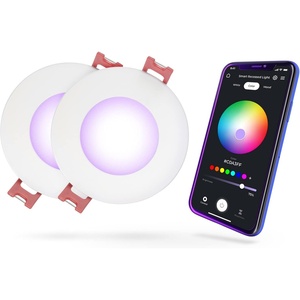 Globe Electric 50466 Wi-Fi Smart 3″ Ultra Slim LED Recessed Lighting Kit 2-Pack, No Hub Required, Voice Activated, 7 W, Multicolor Changing RGB, Tunable White 2000K – 5000K, 390 Lumens, Wet Rated(2 Count (Pack of 1))