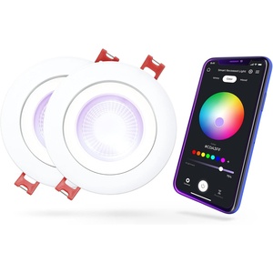 Globe Electric 50467 Wi-Fi Smart 4″ Swivel LED Recessed Lighting Kit 2-Pack, No Hub Required, Voice Activated, 9 W, Multicolor Changing RGB, Tunable White 2000K – 5000K, 540 Lumens, Wet Rated(2 Count (Pack of 1))